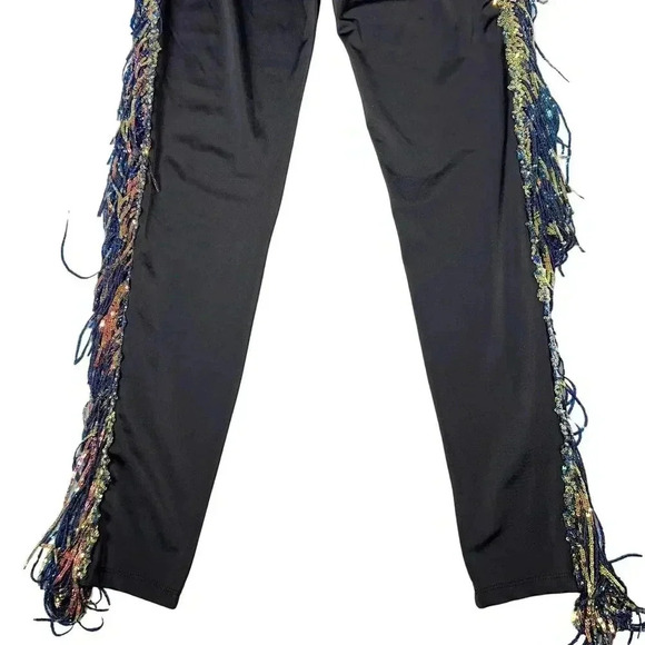 K Too L High Waist Black Fringed Sequin Sexy Party Pants Punchy Western Cochella - Picture 9 of 14